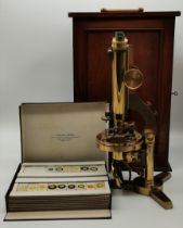 A large Victorian brass binocular microscope by R & J Beck, c.1870s