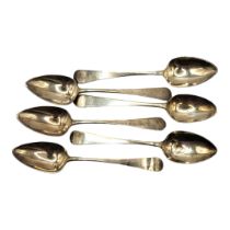 A SET OF SIX ENGLISH ANTIQUE 18TH CENTURY HALLMARKED SILVER TEA SPOONS Consisting of Exeter