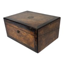 A MID VICTORIAN BURR WALNUT VENEERED WRITING STATIONERY BOX AND COVER Fall front enclosing a