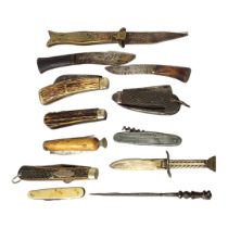 A SET OF FOUR 19TH CENTURY HUNTING AND POCKET KNIVES With horn handles, one stamped ‘Herbert
