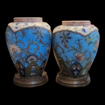 A FINE PAIR OF 19TH CENTURY JAPANESE SATSUMA EARTHENWARE OVOID FORM VASES Both enamelled with