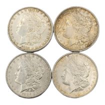 A RUN OF FOUR 19TH CENTURY AMERICAN SILVER MORGAN DOLLARS, DATED 1885, 1886, 1887, 1888.