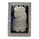 A VINTAGE FINE SILVER 5OZ LADY FORTUNA BULLION BAR Having an embossed portrait and marked to reverse