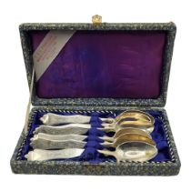 A SET OF SIX EARLY 20TH CENTURY CONTINENTAL SILVER TEASPOONS Having fine engraved decoration, in a