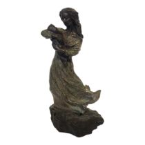 GENESIS, 20TH CENTURY BRONZED MOTHER AND CHILD FIGURE Wearing long flowing robes and clutching a