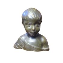 AFTER DONATELLO, BRONZE BUST OF A CHILD. (w 23cm x h 26cm) Condition: good overall, some light marks