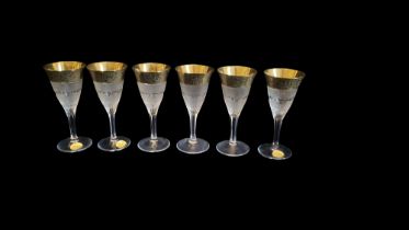 MOSER, CZECHOSLOVAKIA, OF KARLOVY VARY FACTORY, A BOXED SET OF SIX CRYSTAL LEAD CUT GLASS SHERRY/
