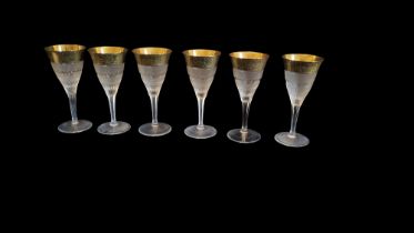 MOSER, CZECHOSLOVAKIA, OF KARLOVY VARY FACTORY, A BOXED SET OF SIX CRYSTAL GLASS CHAMPAGNE COUPES
