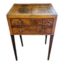 A 19TH CENTURY FLAME MAHOGANY AND FLORAL MARQUETRY INLAID LADIES DRESSING TABLE The fold over top