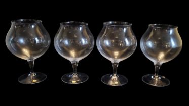 MOSER, CZECHOSLOVAKIA, OF KARLOVY VARY FACTORY, A BOXED SET OF FOUR MAGNUM SIZE CRYSTAL GLASS BRANDY