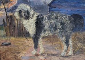 A LATE 19TH/EARLY 20TH CENTURY BRITISH SCHOOL OIL ON CANVAS Study of a country dog, village scene