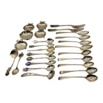 A COLLECTION OF GEORGIAN AND LATER SILVER FLATWARE To include three teaspoons hallmarked London,