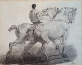 JAMES H. PATERSON, AN EARLY 20TH CENTURY EQUESTRIAN PENCIL SKETCH Two shire horses with rider,