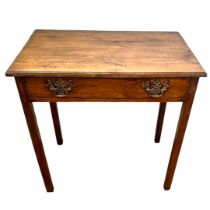 A GEORGIAN MAHOGANY SIDE TABLE The single drawer fitted with pierced brass swan neck handles, raised