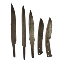 A SET OF THREE ANTIQUE INDO-PERSIAN DOUBLED EDGED STEEL CONSTRUCTING SWORD BLADES (POSSIBLY OF