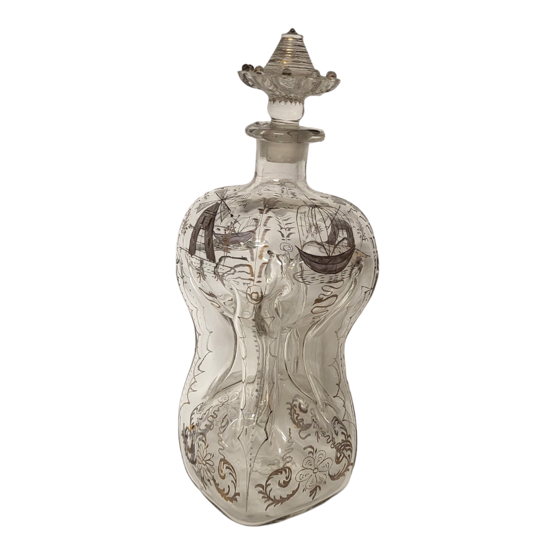 AN 18TH CENTURY DUTCH COLONIAL HAND BLOWN DECANTER AND FLATTENED MUSHROOM STOPPER, CIRCA 1780 The - Image 2 of 4