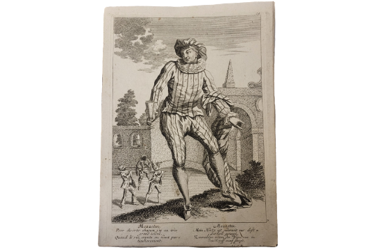 A GROUP OF RARE EARLY 18TH CENTURY UNRECORDED ENGRAVINGS Scenes include a Jester, Harlequin, - Image 7 of 7