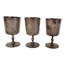 A SET OF THREE VINTAGE TURKISH SILVER GOBLETS Having engraved floral decoration, bearing Turkish