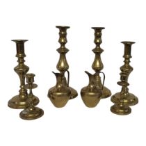A SET OF EARLY 20TH CENTURY BRASS AND OAK POST OFFICE SCALES Complete with a set of graduated