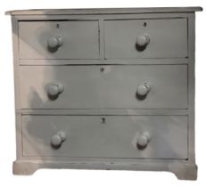 A PAINTED PINE CHEST Of two over two drawers, on squat cabriole legs. (92cm x 45cm x 76cm)