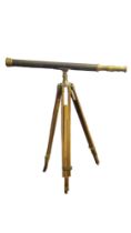 A LARGE 20TH CENTURY BRASS TELESCOPE On extending wooden tripod stand. (approx 99cm) Condition: good