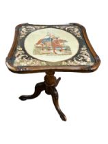 A VICTORIAN MAHOGANY OCCASIONAL TABLE The glazed top enclosing a tapestry picture market traders