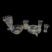 A COLLECTION OF 20TH CENTURY CUT LEAD CRYSTAL GLASS TABLEWARE Comprising a Waterford crystal vase,