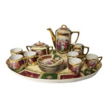 A CZECHOSLOVAKIAN BOHEMIAN ROYAL EPIAG VIENNA STYLE PORCELAIN CABARET SET FOR SIX, CIRCA 1920