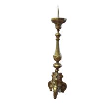 A 19TH CENTURY ECCLESIASTICAL HIGH ALTAR SOLID BRASS PRICKET CANDLESTICK/CANDELABRA With embossed