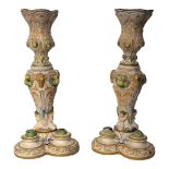 A PAIR OF LATE 19TH CENTURY CONTINENTAL ROCOCO STYLE PARIAN PORCELAIN POLYCHROME GLAZED ELABORATE