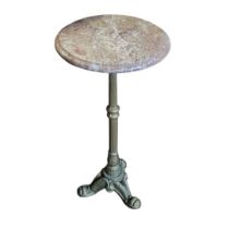 A VINTAGE CAST IRON AND MARBLE WINE TABLE Having a circular marble top and gilt painted cast iron