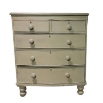 A VICTORIAN CREAM PAINTED MAHOGANY BOW FRONTED CHEST Of two short above three drawers. (91cm x