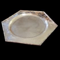ARTISTICO, A VINTAGE CONTINENTAL WHITE METAL SALVER TRAY Hexagonal form with reeded edge and
