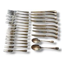 GEORGE BUTLER, A LOOSE PART CANTEEN OF SILVER PLATED CUTLERY Pistol grip handles comprising four