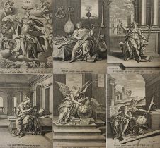 MARTIN DE VOS, A GROUP OF SIX 18TH CENTURY ENGRAVINGS RELATING TO MATHEMATICS, ASTROLOGY, MUSIC,