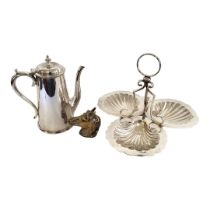 ELKINGTON, AN EARLY 20TH CENTURY SILVER PLATED COFFEE POT Together with a shell form bone bone