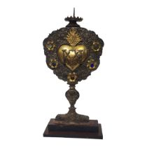 A LATE 19TH CENTURY CONTINENTAL ECCLESIASTICAL HIGH ALTAR GILT METAL SACRED HEART OF JESUS