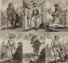 A GROUP OF RARE EARLY 18TH CENTURY UNRECORDED ENGRAVINGS Scenes include a Jester, Harlequin,