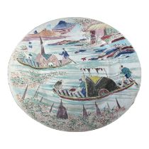 18TH CENTURY CHINESE QING DYNASTY, YONGZHENG PORCELAIN CHARGER Showing fishing scene in polychrome