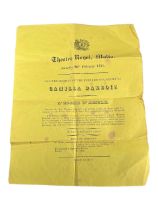 THEATRE ROYAL, MALTA, 1841, A 19TH CENTURY MALTESE THEATRE LEAFLET/POSTER ADVERTISING CAMILLA