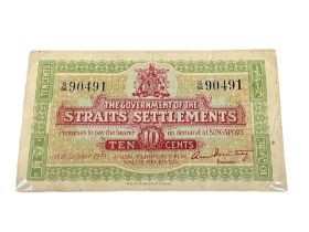 GOVERNMENT OF THE STRAITS SETTLEMENTS, 10 CENTS, 14TH OCTOBER 1919 Serial number: G/56 90491.