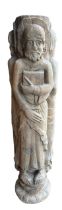 A 12TH CENTURY OR EARLIER SPANISH ROMANESQUE CARVED LIMESTONE COLUMN PEDESTAL Three apostles