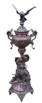 AN EXTREMELY LARGE JAPANESE MEJI PERIOD BRONZE KORO (INCENSE BURNER). Raised on five scrolling feet,