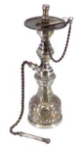A 20TH CENTURY EGYPTIAN SILVER MINIATURE HOOKAH Having chased and engraved floral decoration. (h