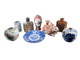 A COLLECTION OF LATE 19TH CENTURY AND LATER CHINESE ITEMS Comprising ginger jars, tea caddies and