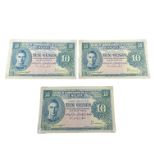 THREE BOARD OF COMMISSIONERS OF CURRENCY MALAYA 10 CENT BANKNOTES 1st July 1941, all with King