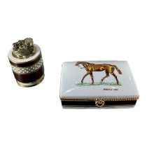 EQUESTRIAN INTEREST, 20TH CENTURY FRENCH LIMOGES CIGARETTE BOX, SHOWING THE THOROUGHBRED HORSE ‘