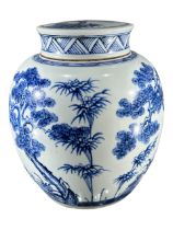 A CHINESE QING DYNASTY, KANGXI DESIGN, THREE FRIENDS OF WINTER PORCELAIN GINGER JAR Decorated with