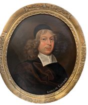 A 18TH CENTURY OVAL OIL ON CANVAS, PORTRAIT OF SIR JOHN LAUDER, 1ST BARONET OF NEWINGTON AND