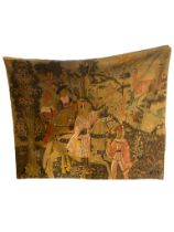 A 16TH CENTURY DESIGN WALL HANGING TAPESTRY Falconry hunting in a wooded landscape with castle in